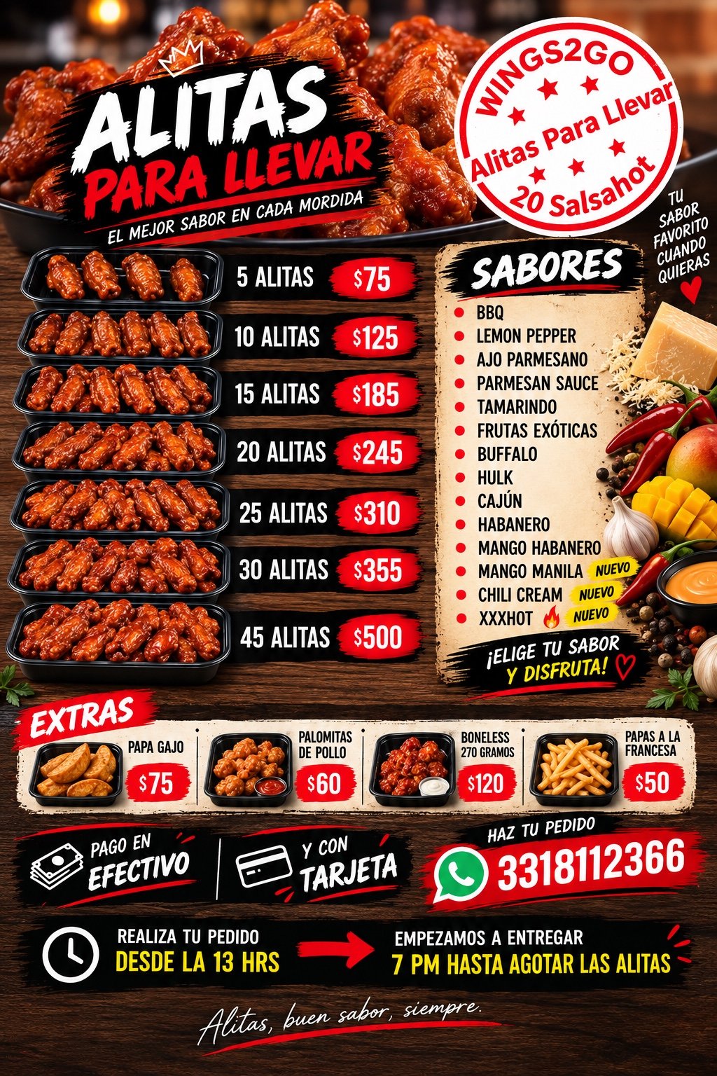 Menú y precios Wings2Go
